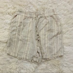 Linen striped high waisted drawstring shorts